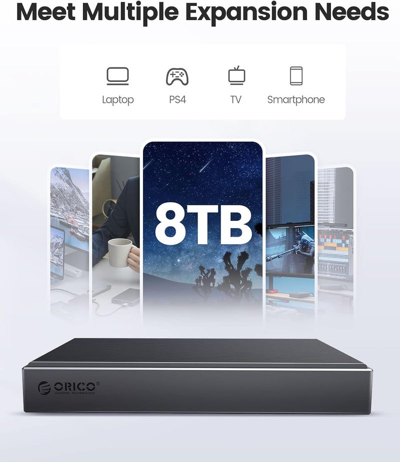 Orico حاوية SSD مزدوجة M.2 NVMe، محول USB C إلى M2 لمفتاح M PCIe 2230/2242/2260/2280 SSDs، تركيب بدون أدوات، قارئ SSD من الألمنيوم يدعم Trim و UASP حتى 2x4TB-BM2-2N - Image 5
